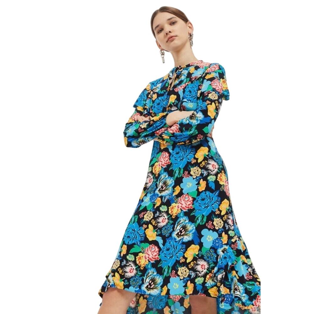 Topshop | NWT Black Hawaiian Floral Maxi Long Sleeve Dress